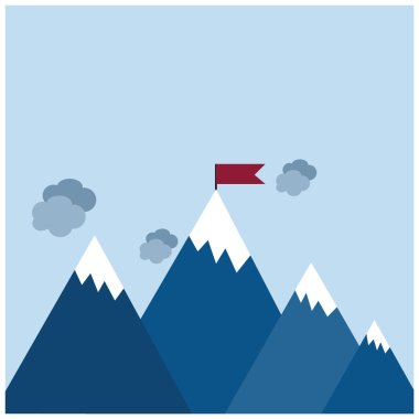 Flag on mountain. achievement concept