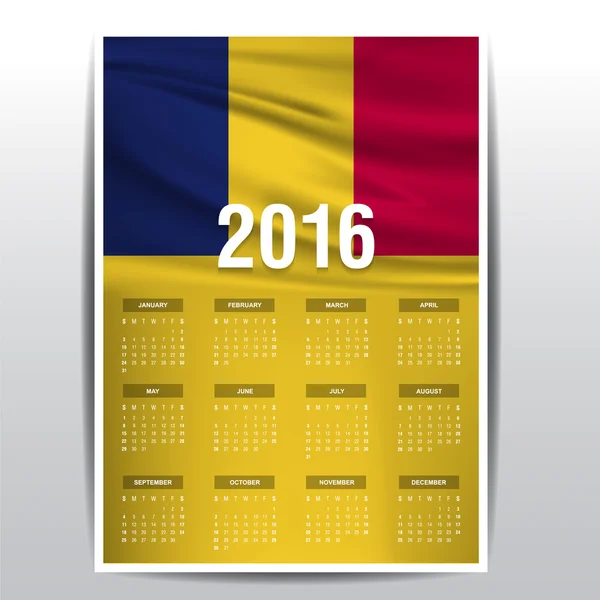 2016 kalender - Tsjaad land vlag — Stockvector