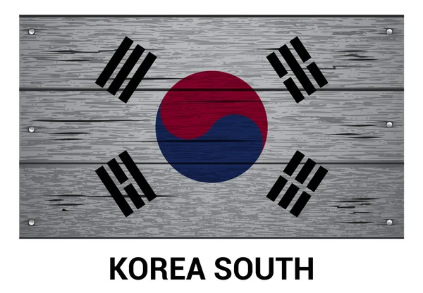 Bendera korea Selatan pada latar belakang tekstur kayu - Stok Vektor