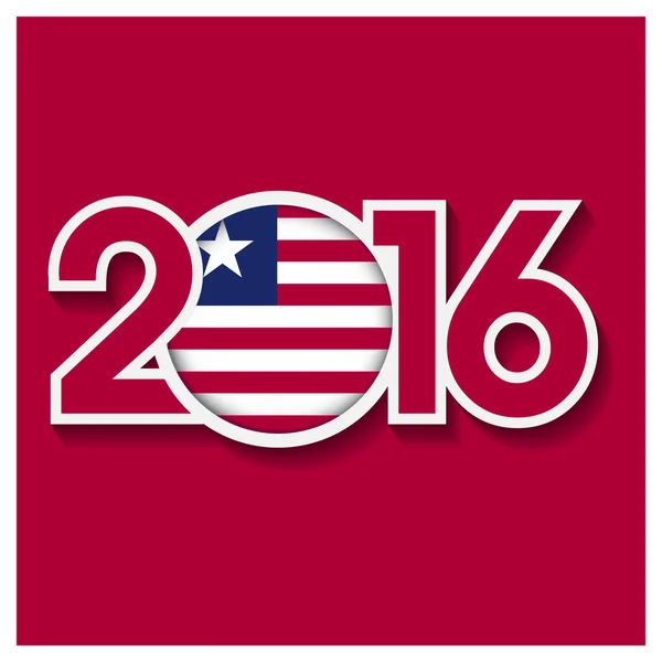 2016 année avec drapeau libérien — Image vectorielle