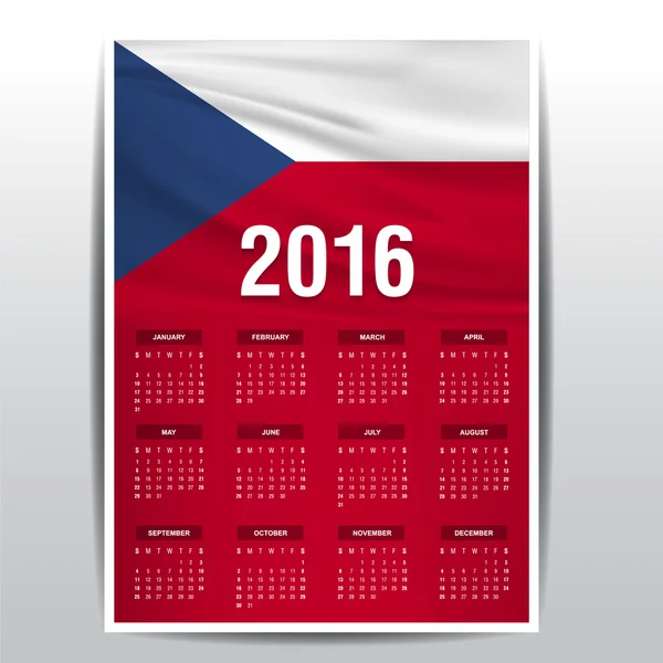 Календарь 2016 - Флаг Чехии — стоковый вектор