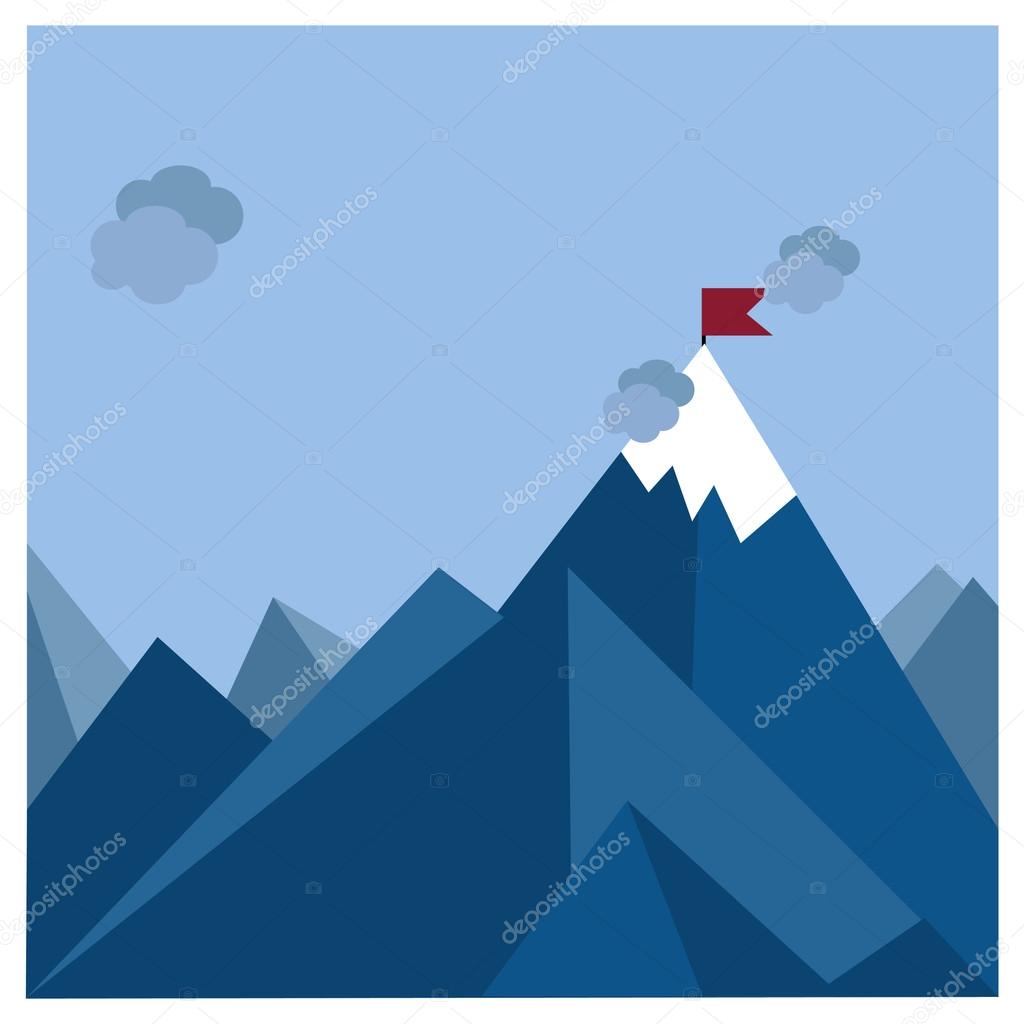 Flag on mountain. achievement concept