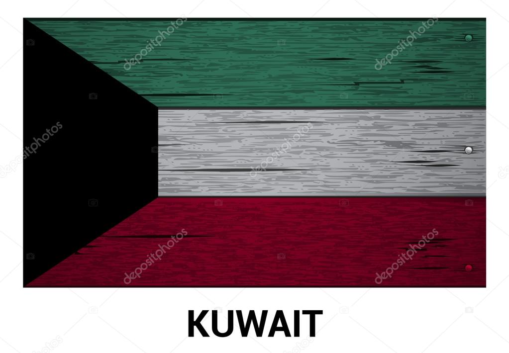 Kuwait flag on wood texture background