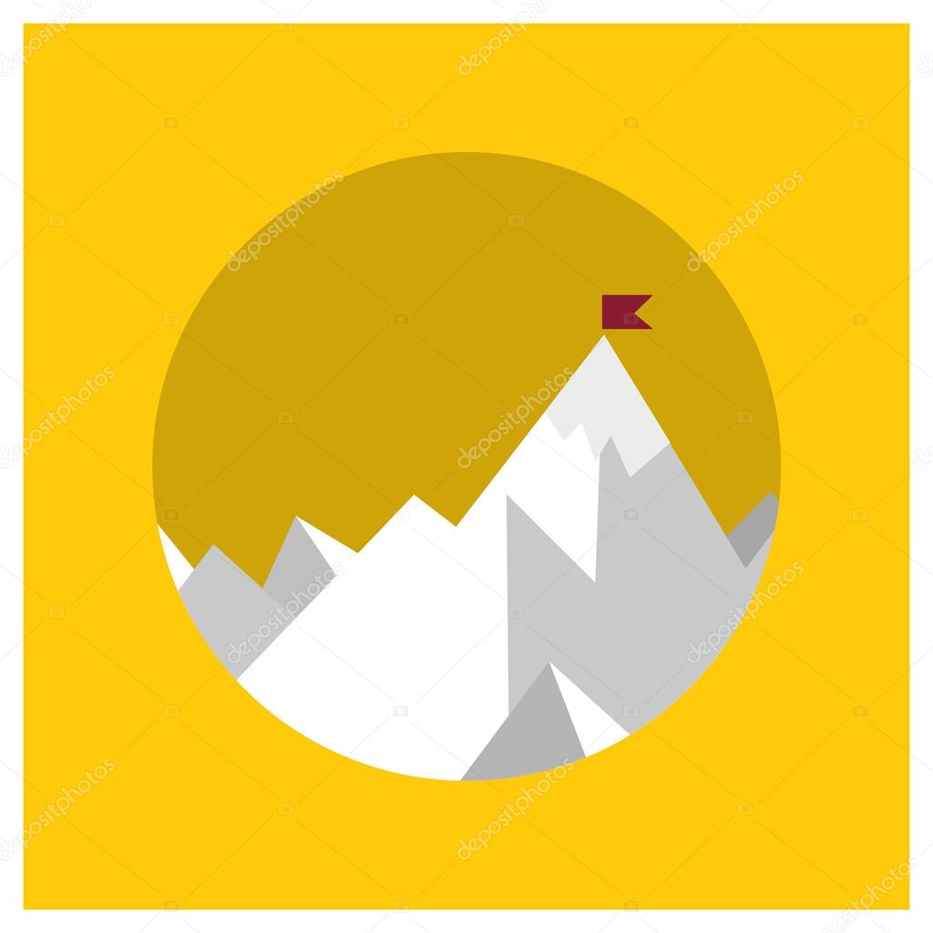 Flag on mountain. achievement concept