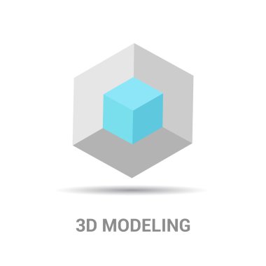 3D modelleme düz simgesi