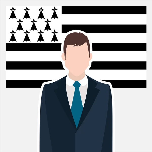 Caractère d'homme d'affaires debout devant Drapeau — Image vectorielle
