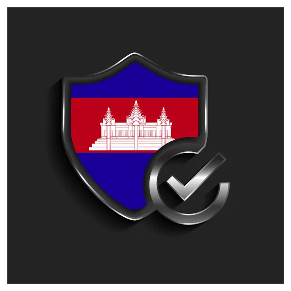 Ok escudo de seguridad bandera de Camboya — Vector de stock