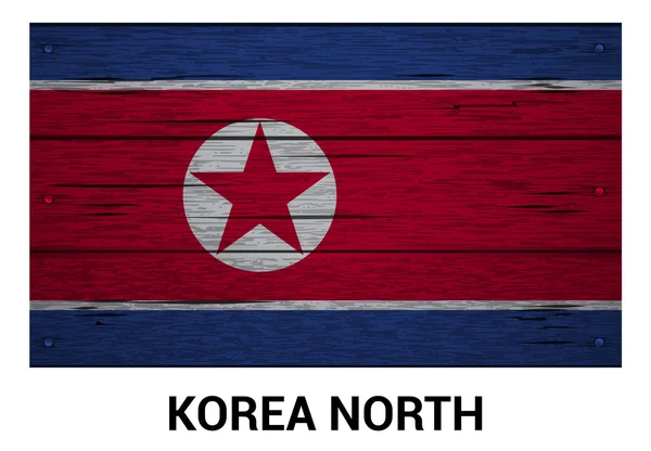 ウッド テクスチャ背景に北朝鮮国旗 — ストックベクタ