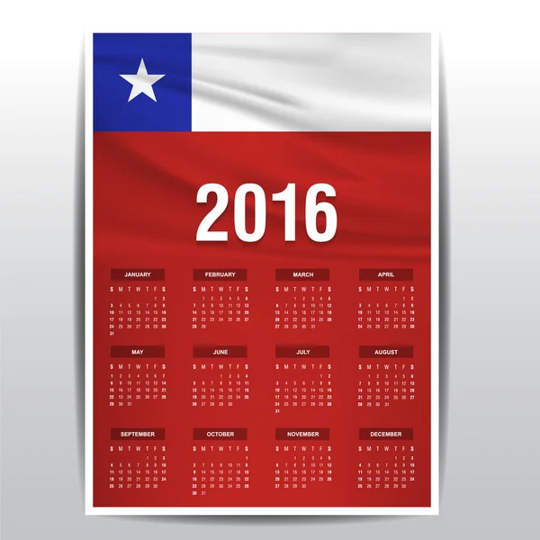 Kalendarz 2016 - Chile kraju bandery Banner — Wektor stockowy