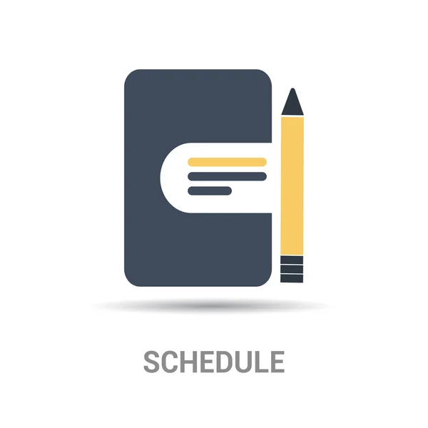 Menetrend ikon-val jegyzetfüzet és ceruza — Stock Vector