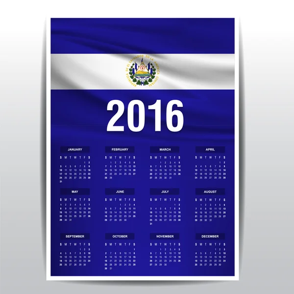 Календарь Сальвадора 2016 года с флагом — стоковый вектор