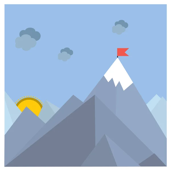 Flag on mountain. achievement concept — Stock Vector