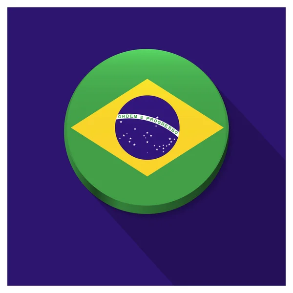 Długi cień Brazylia flaga przycisk — Wektor stockowy