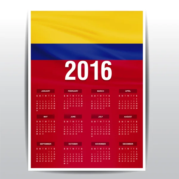 2016 kalender - Colombia land vlag Banner — Stockvector