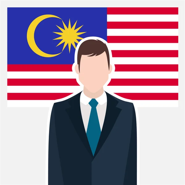 Hombre de negocios con bandera de Malasia — Vector de stock