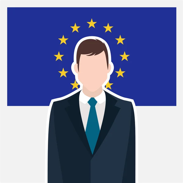 Hombre de negocios con bandera de la Unión Europea — Vector de stock