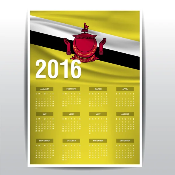 Calendrier 2016 - Bannière du drapeau du pays de Brunei — Image vectorielle