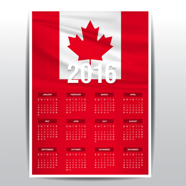 2016 Calendar - Canada Country Flag Banner