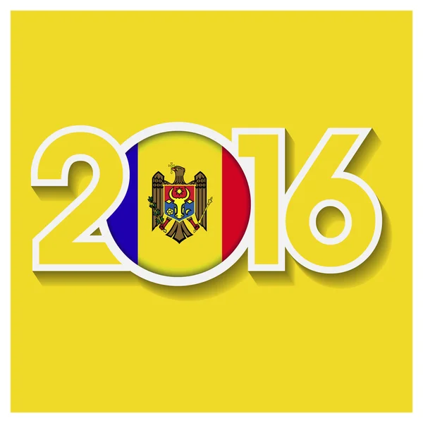 2016 año con bandera de Moldavia — Archivo Imágenes Vectoriales