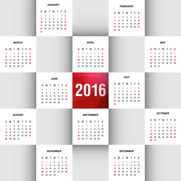 Kalender 2016 ontwerpsjabloon. — Stockvector