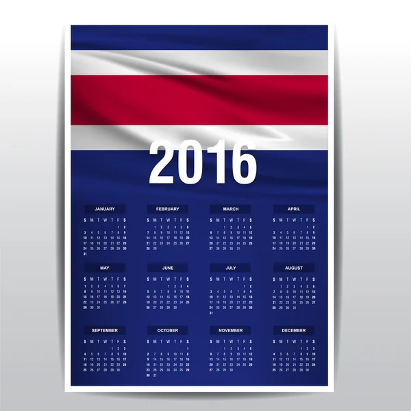 2016 Calendar - Costa Rica Country Flag Banner — Stockový vektor