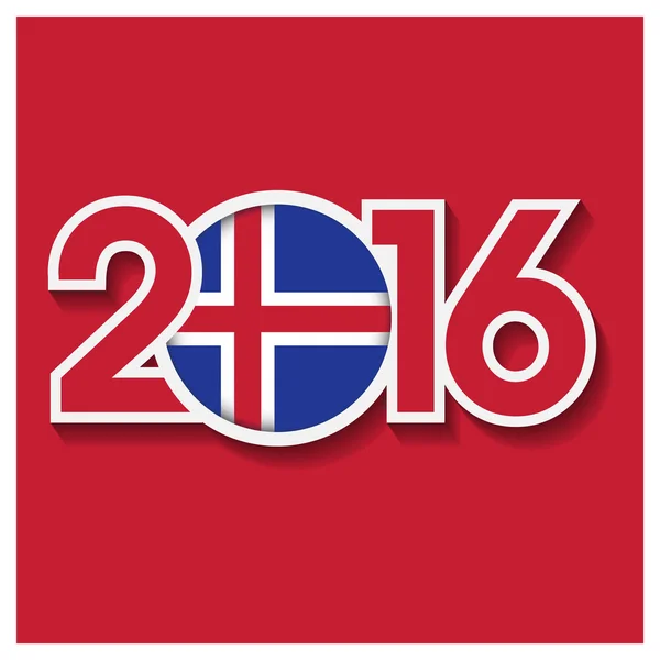 2016 año con bandera de Islandia — Vector de stock