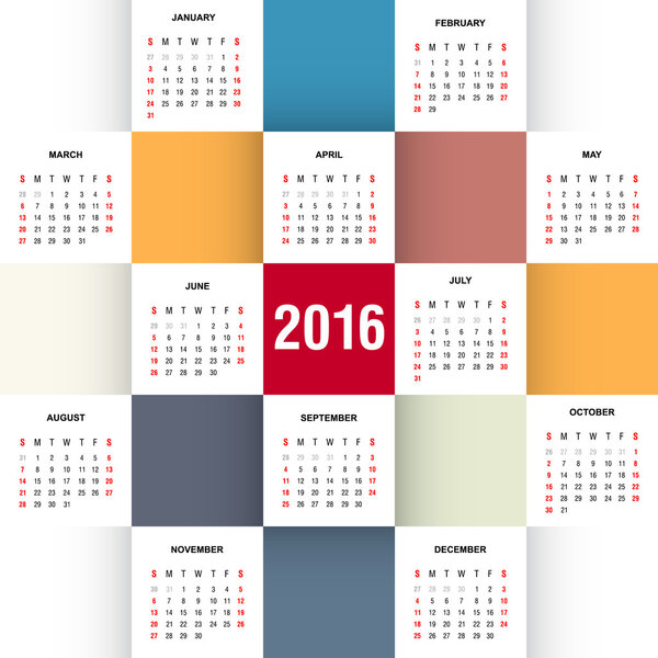 Calendar 2016 design template.