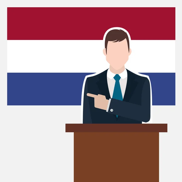 Hombre de negocios con bandera de Holanda — Vector de stock