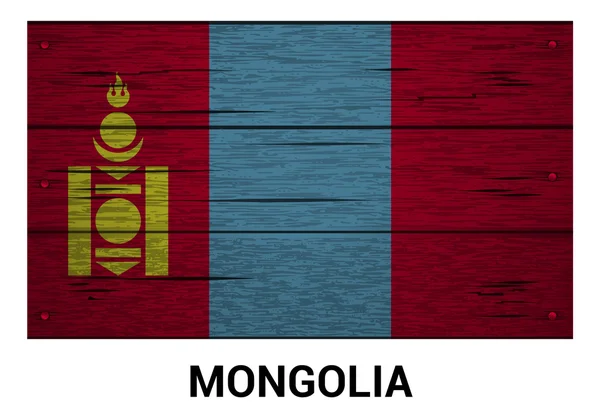 Drapeau Mongolie sur fond texture bois — Image vectorielle