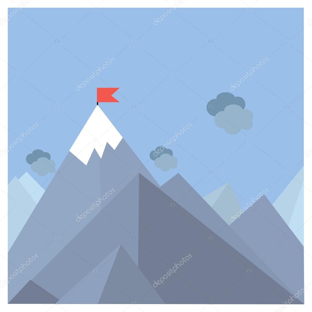 Flag on mountain. achievement concept