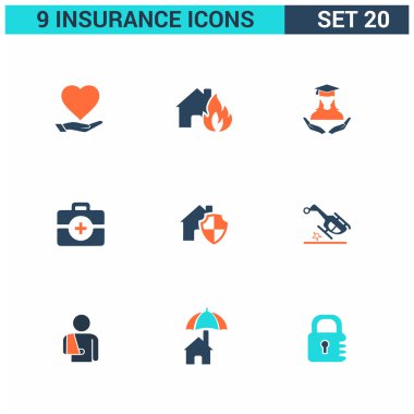 9 uygulama sigorta Icons set.