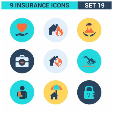 9 uygulama sigorta Icons set.