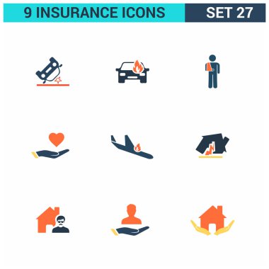 9 uygulama sigorta Icons set.