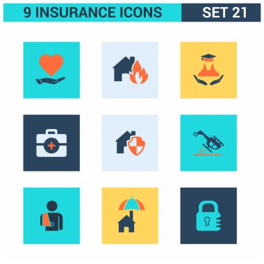 9 uygulama sigorta Icons set.