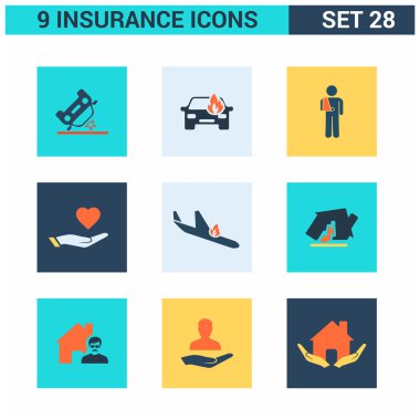 9 uygulama sigorta Icons set.