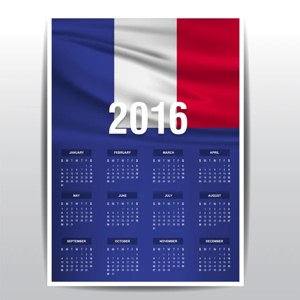 Calendrier 2016 - Bannière du drapeau de la France — Image vectorielle