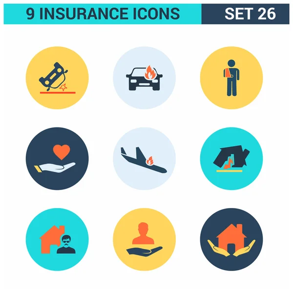 9 aplicación Iconos de seguros conjunto . — Vector de stock