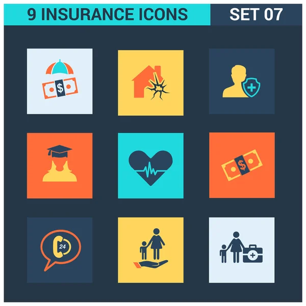 9 aplicación Iconos de seguros conjunto . — Vector de stock