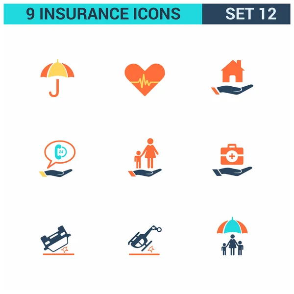 Sada 9 pojištění ikony aplikací. — Stockový vektor