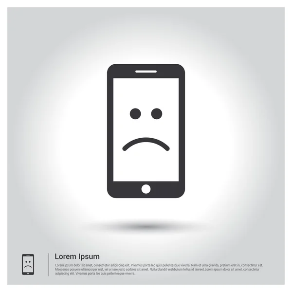 Sad smile on smartphone screen icon — Stock Vector