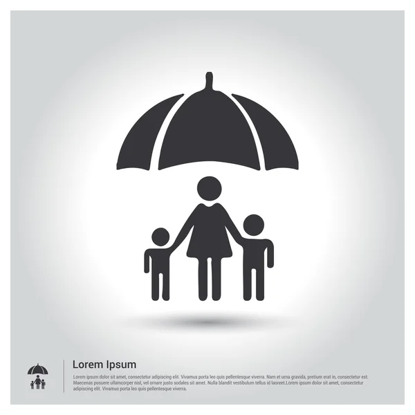 Mother and children under umbrella icon — Stock Vector
