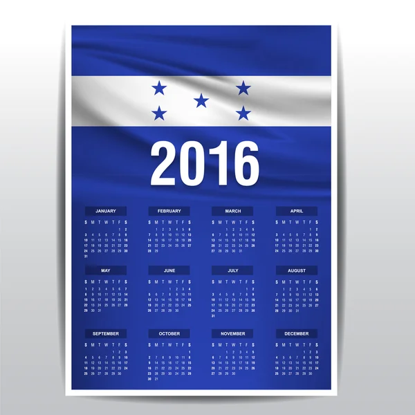 Calendário 2016 - Bandeira de bandeira do país de Honduras — Vetor de Stock