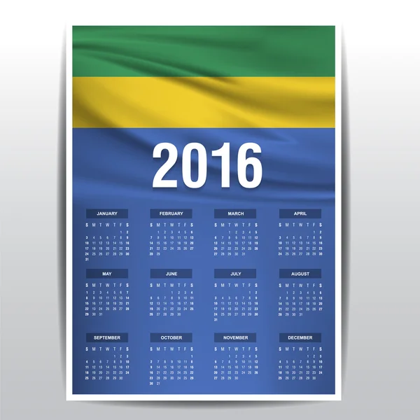 Calendrier 2016 - Bannière du drapeau du Gabon — Image vectorielle