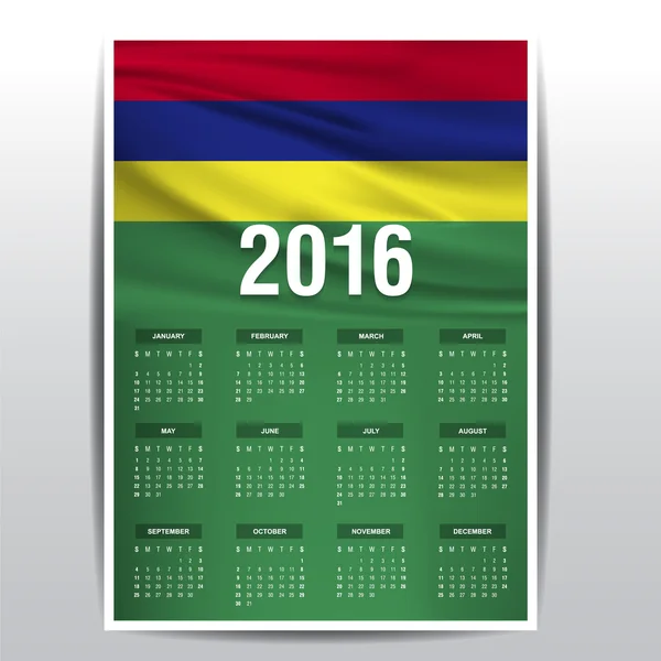 Calendrier 2016 - Bannière drapeau de l'île Maurice — Image vectorielle