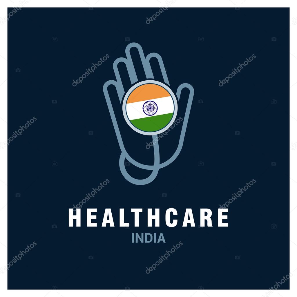 India National flag on stethoscope - Health care logo - Medical Logo - Hospital Clinic Logo - Helping Hand Logo. Vector illustration