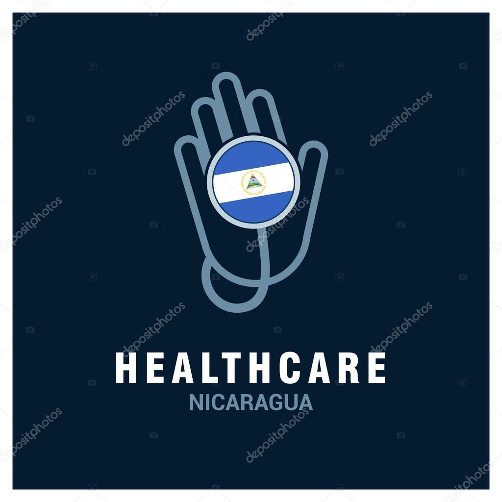 Nicaragua National flag on stethoscope - Health care logo - Medical Logo - Hospital Clinic Logo - Helping Hand Logo. Vector illustration