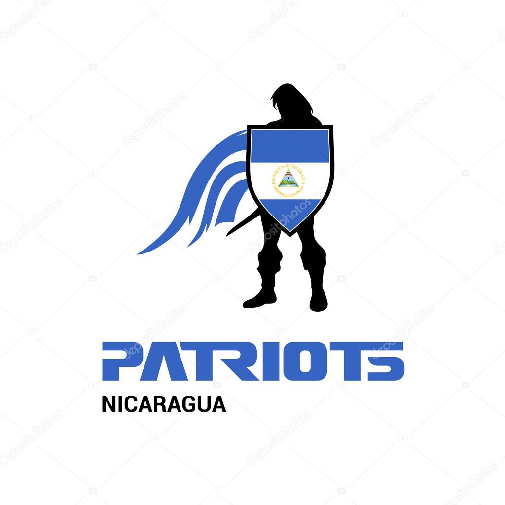 Nicaragua Patriots Concept with Soldier and Flag Logo. Mascot Character Design. Army man with Shield. Vector illustration