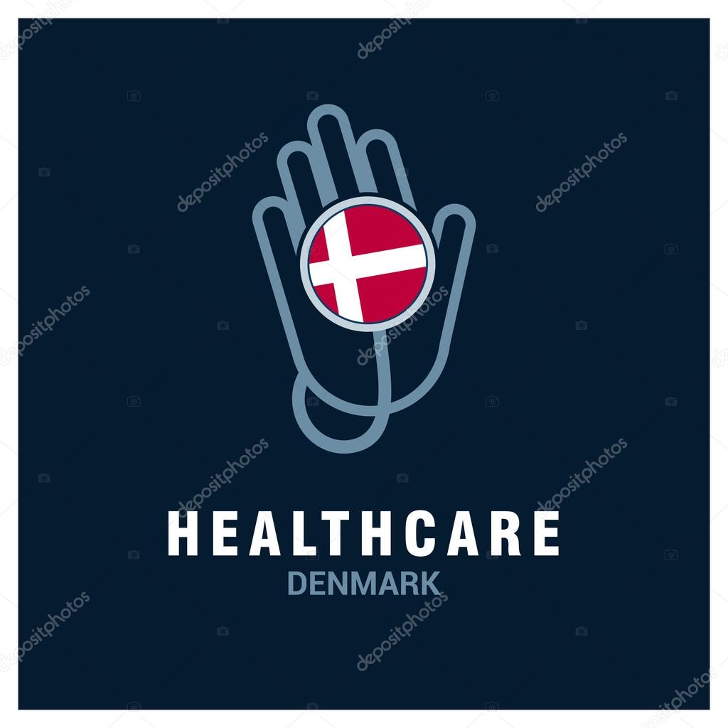 Denmark National flag on stethoscope - Health care logo