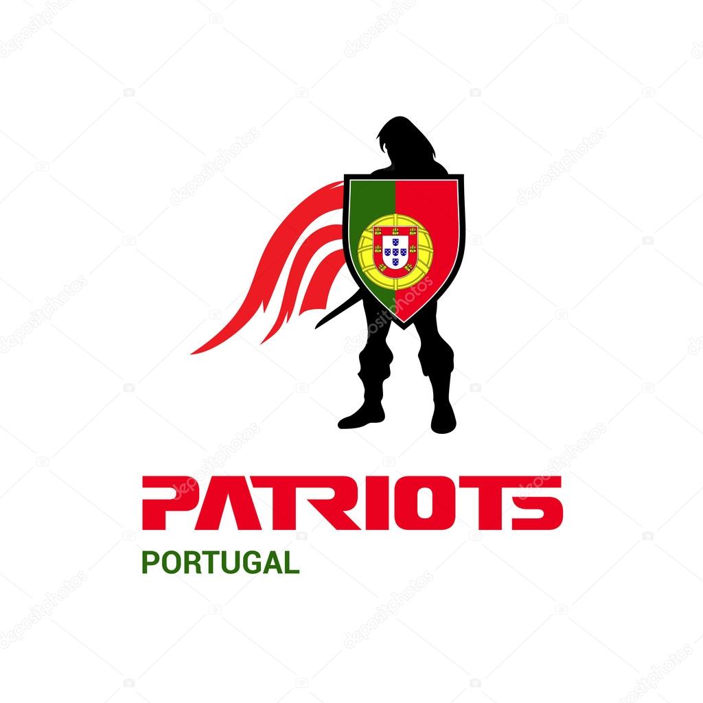 Portugal Patriots Concept with Soldier and Flag Logo. Mascot Character Design. Army man with Shield. Vector illustration