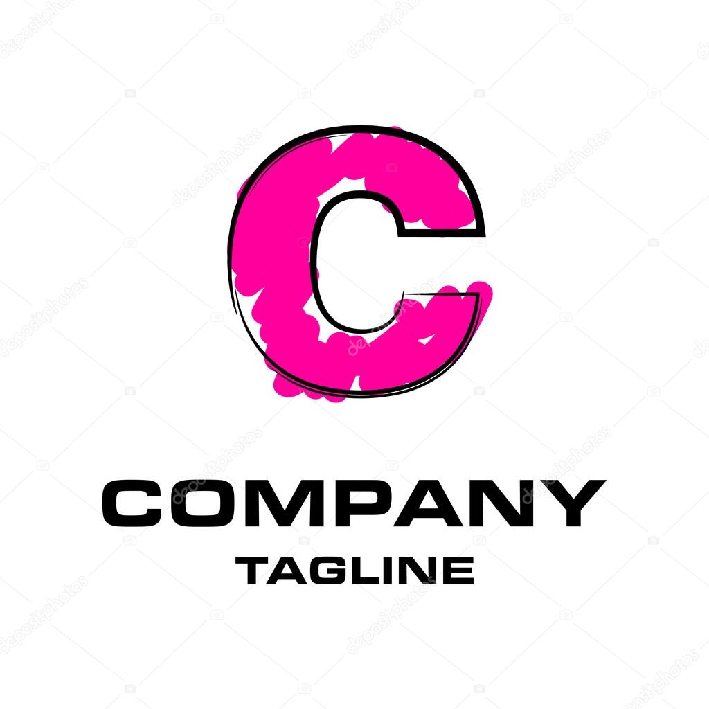 Hand writing letter C logo, funky pink stroke logotype